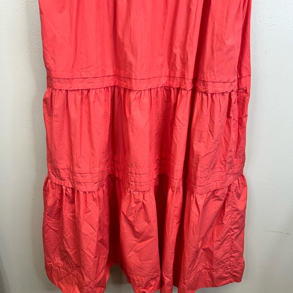 Quince Womens XL Vibrant Tiered 100% Organic Cotton Coral Maxi Dress Boho Poplin - Picture 12 of 13